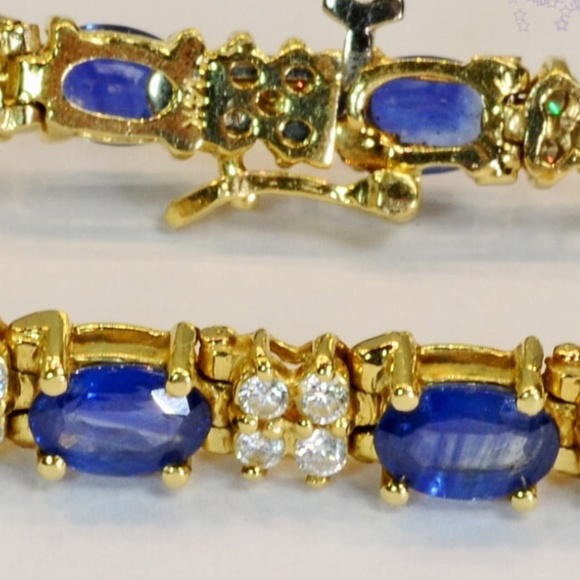 14K Yellow Gold Sapphire and Diamond Tennis Bracelet! Gorgeous vintage piece! - Picture 7 of 9